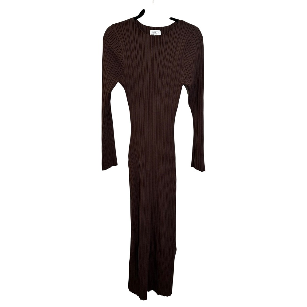 Worth Collective Collette Ribbed Knit Maxi Dress Size L Brown Long Sleeve Bump - Picture 2 of 9